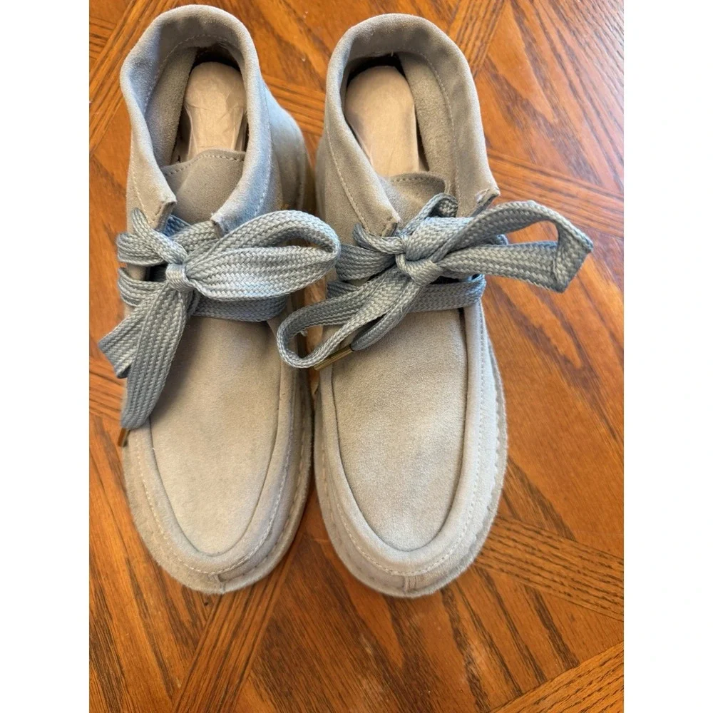 Free People Ashton Ankle Soft Suede Lace Booties Shoes Dusty Baby Blue EU 38
